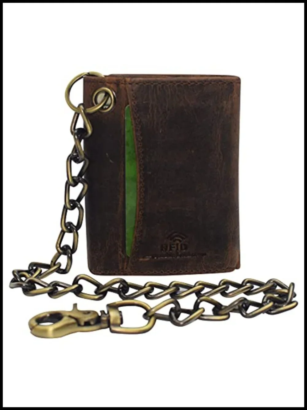 Men's RFID Blocking Trifold Leather Biker Wallet with Chain
